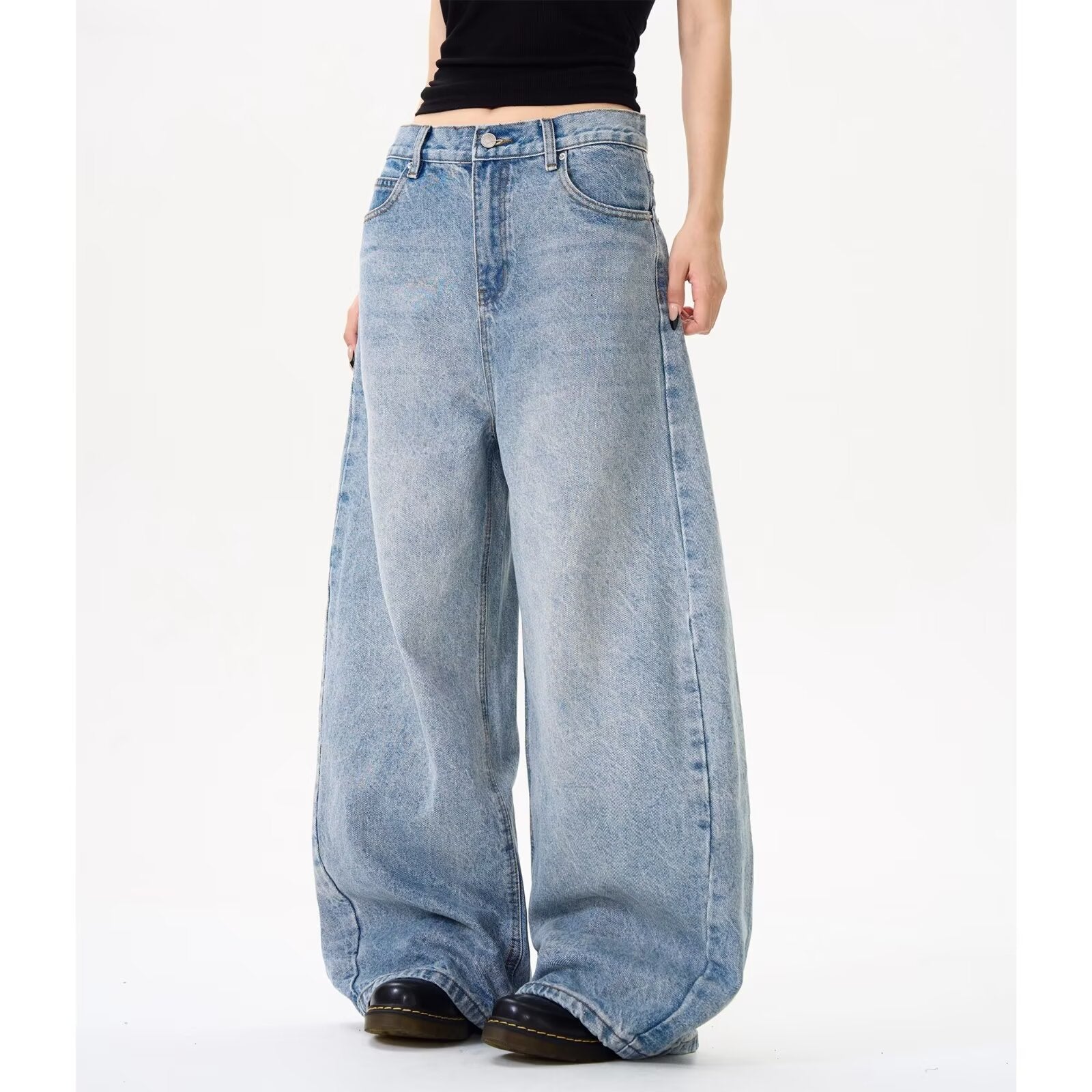 Mens Light Blue Wide Leg Denim Pants