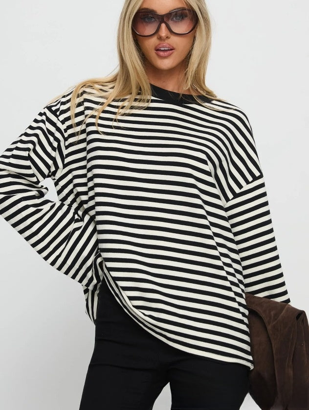 Long Sleeve Striped Cotton T-Shirt