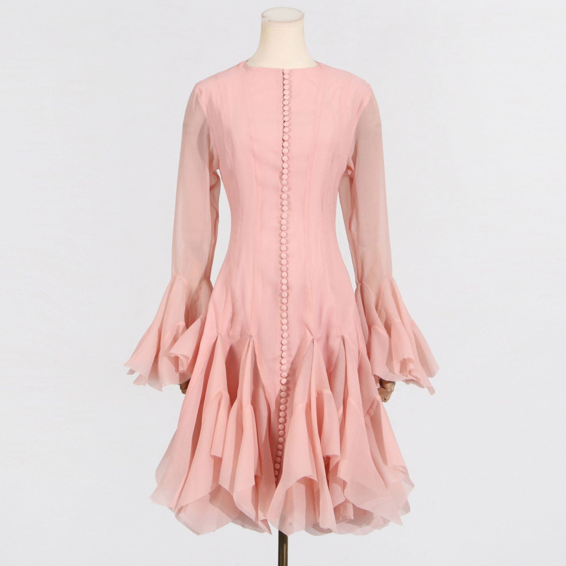 Ruffle High Neck Long Sleeve Dress