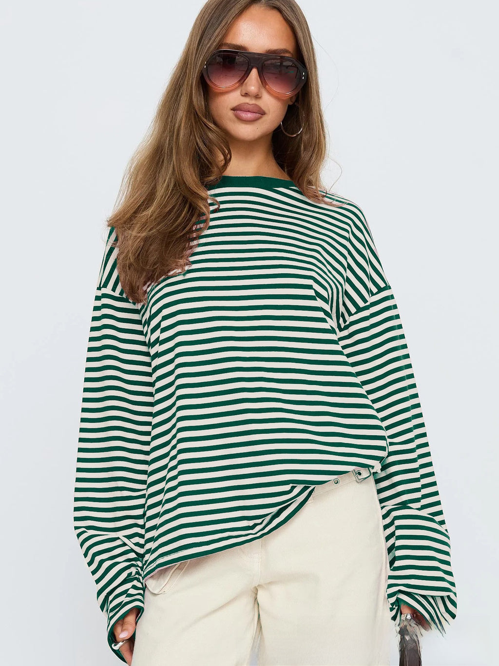 Long Sleeve Striped Cotton T-Shirt